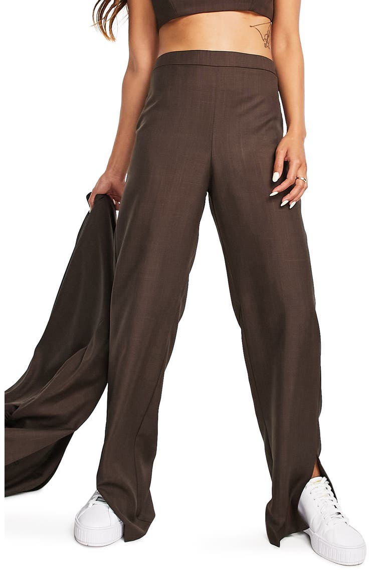 High Waist Side Slit Trousers, Main, color, BROWN