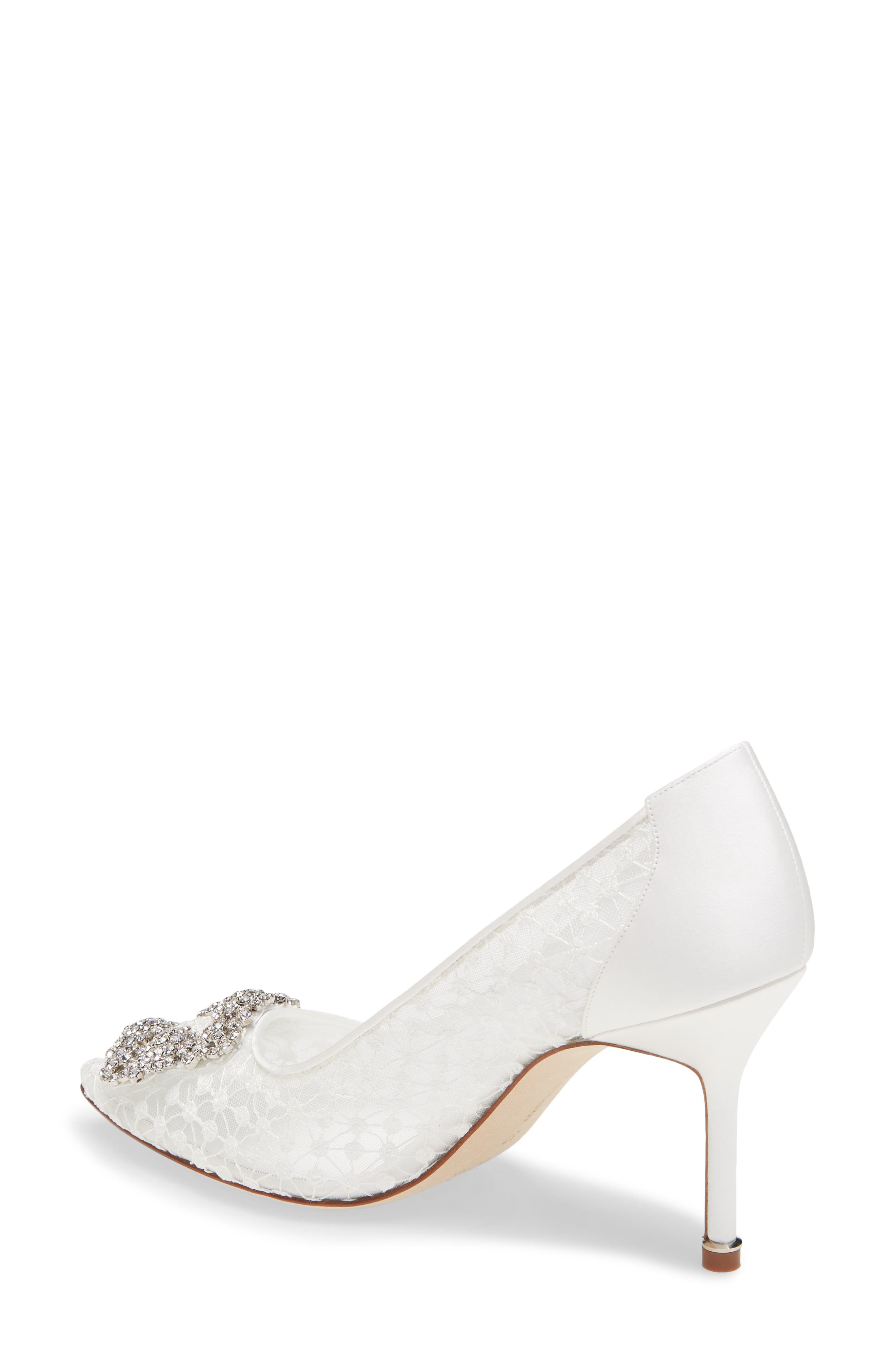 Manolo Blahnik Hangisi Crystal Buckle Lace Pump, Alternate, color, 