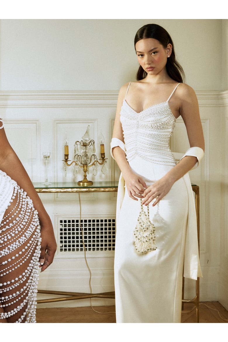 Karmen Top Pencil Slip Gown with Scarf, Alternate, color, off white