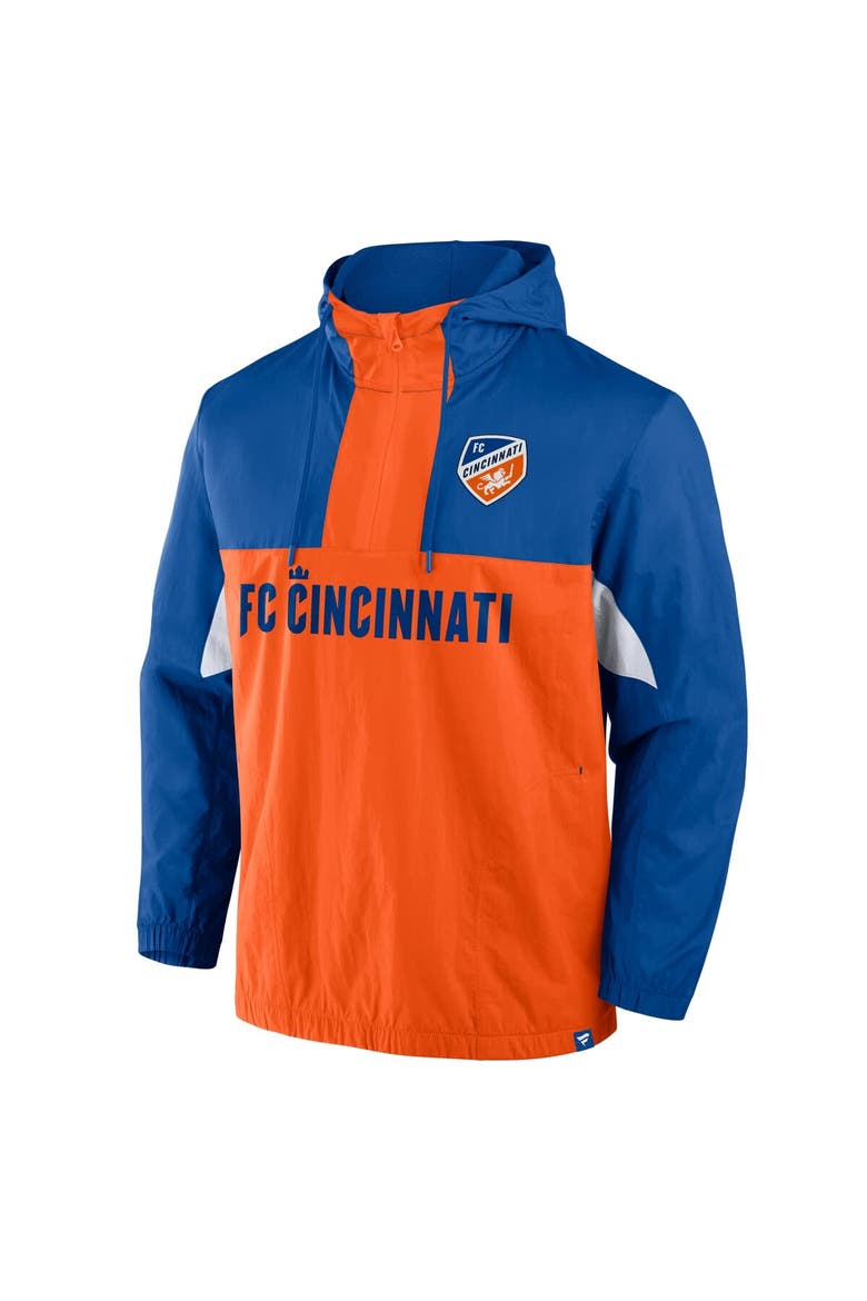 Men's Fanatics Royal FC Cincinnati Free Kick Woven Quarter-Zip Hoodie Jacket, Alternate, color, Blue