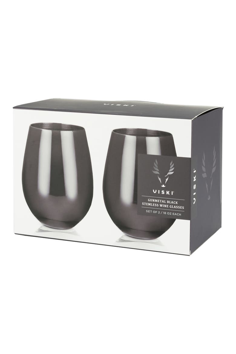 Stemless Wine Glasses Set of 2, Alternate, color, SILVER