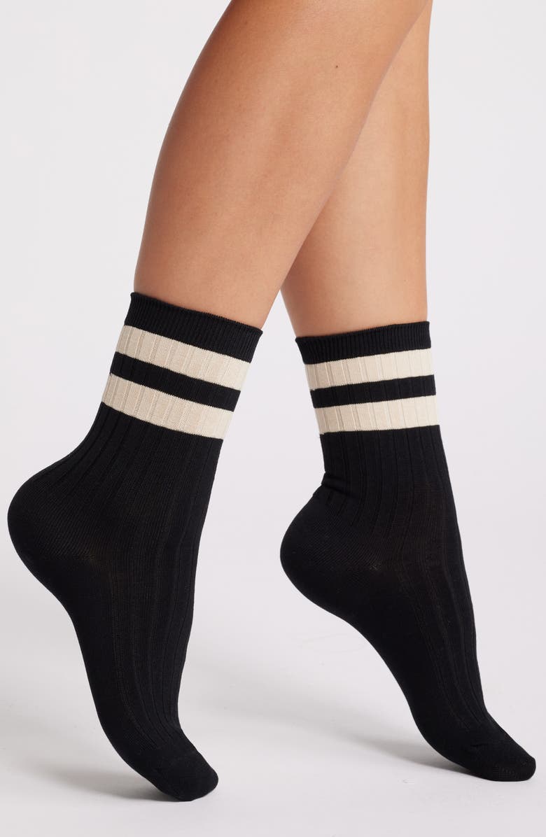 Le Bon Shoppe Her Varsity Cotton Blend Crew Socks, Main, color, Black