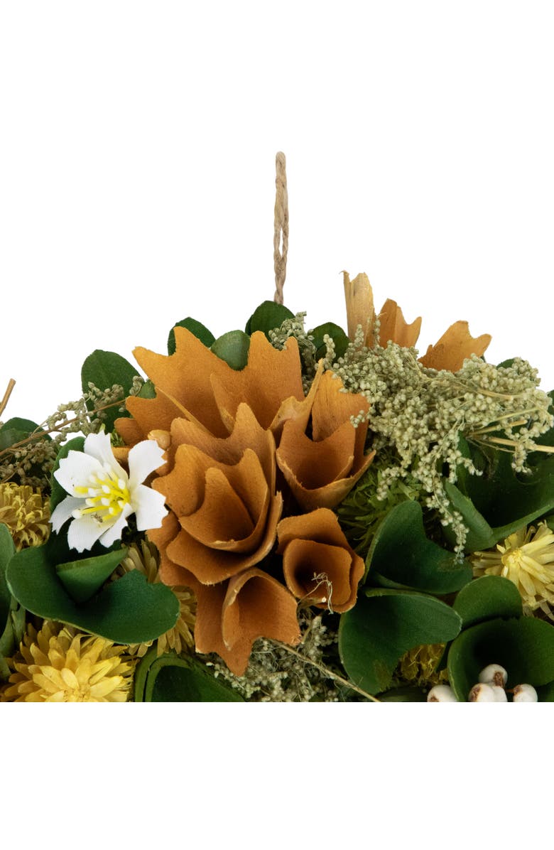 Northlight Mixed Shaved Wood Florals Artificial Small Spring Wreath - 11" - Orange, Alternate, color, Orange