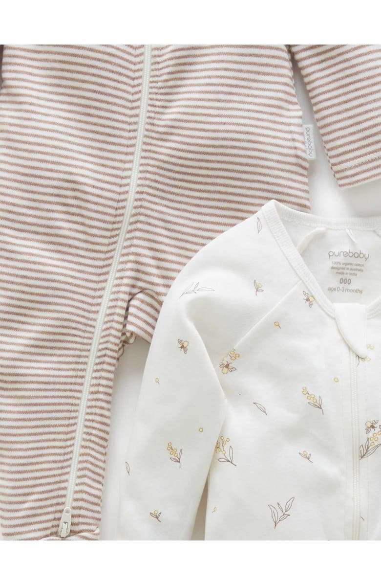 Purebaby 2 Pack Zip Footie, Alternate, color, Vanilla Wattle Bee Pack