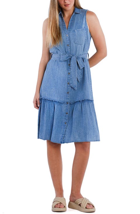 Allie Sleeveless Tiered Denim Shirtdress