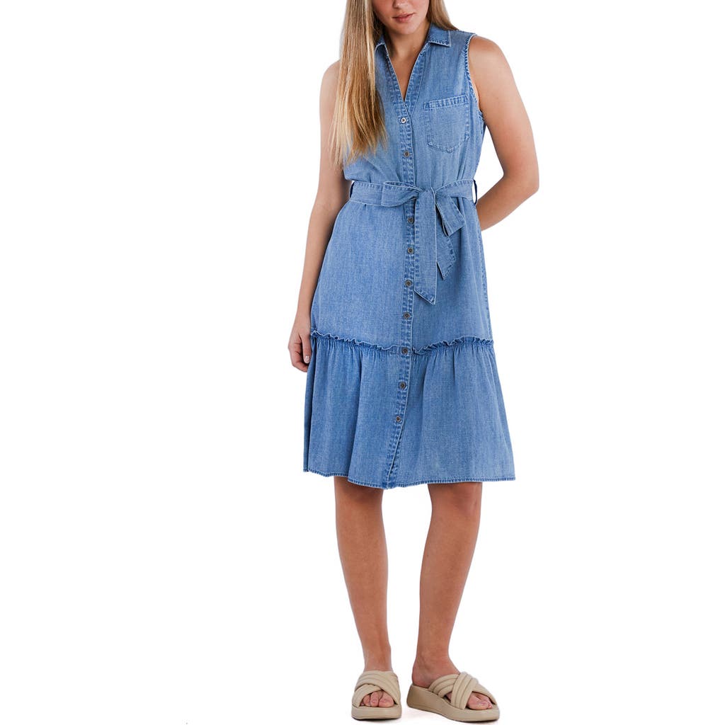 Wash Lab Denim Allie Sleeveless Tiered Denim Shirtdress in Vintage Denim  product