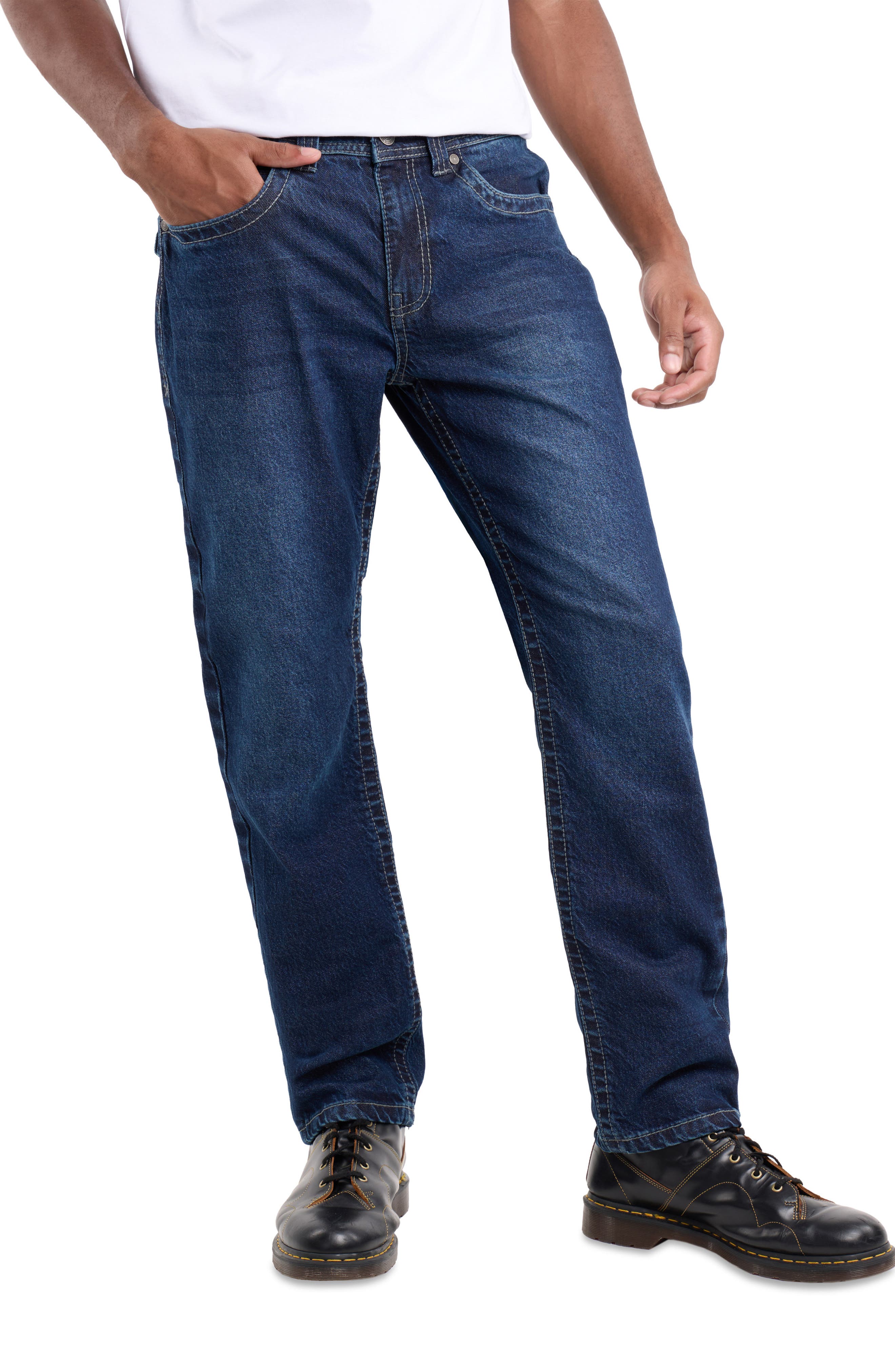 Saddle Stitch Relaxed Straight Leg Jeans - image 5