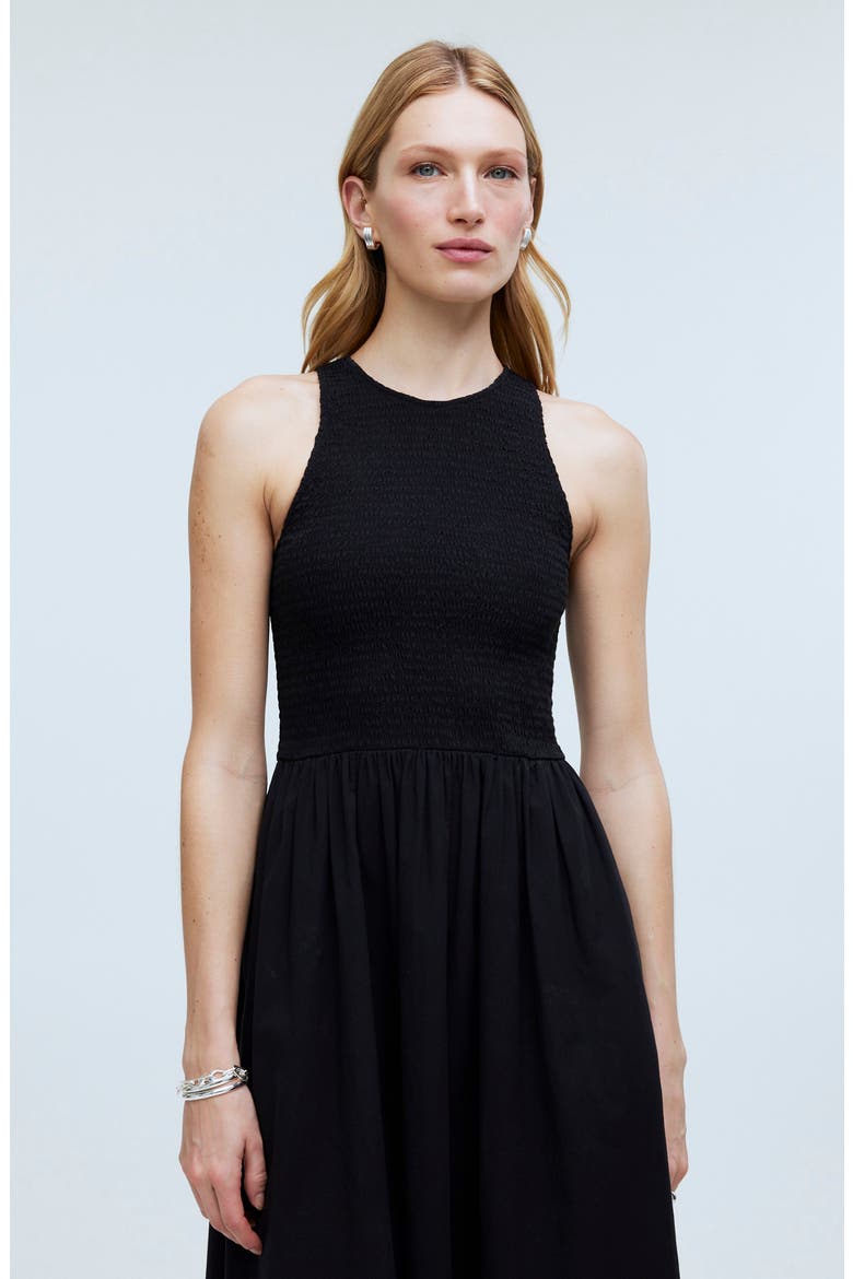 The Melody Smocked Sleeveless Midi Dress, Alternate, color, TRUE BLACK