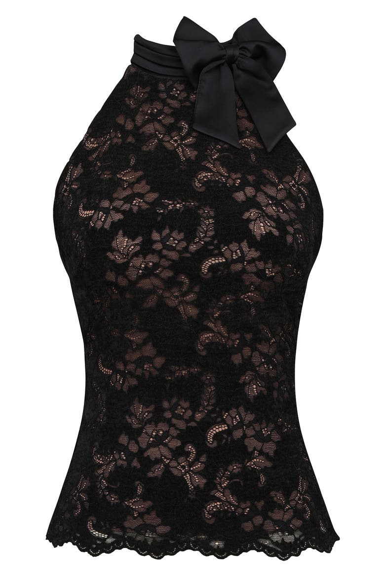 Natalya Bow Halter Lace Top, Alternate, color, BLACK