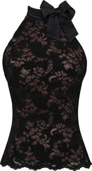 HOUSE OF CB Natalya Bow Halter Lace Top