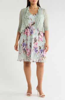 Connected Apparel Floral Chiffon Dress & Lace Shrug Set