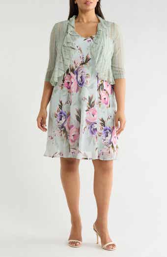 Connected Apparel Floral Chiffon Dress & Lace Shrug Set