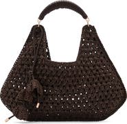 MANGO Flower Charm Knit Straw Tote