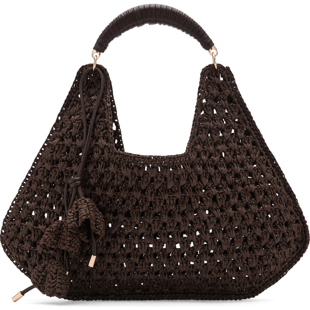 Mango Flower Charm Knit Straw Tote In Brown