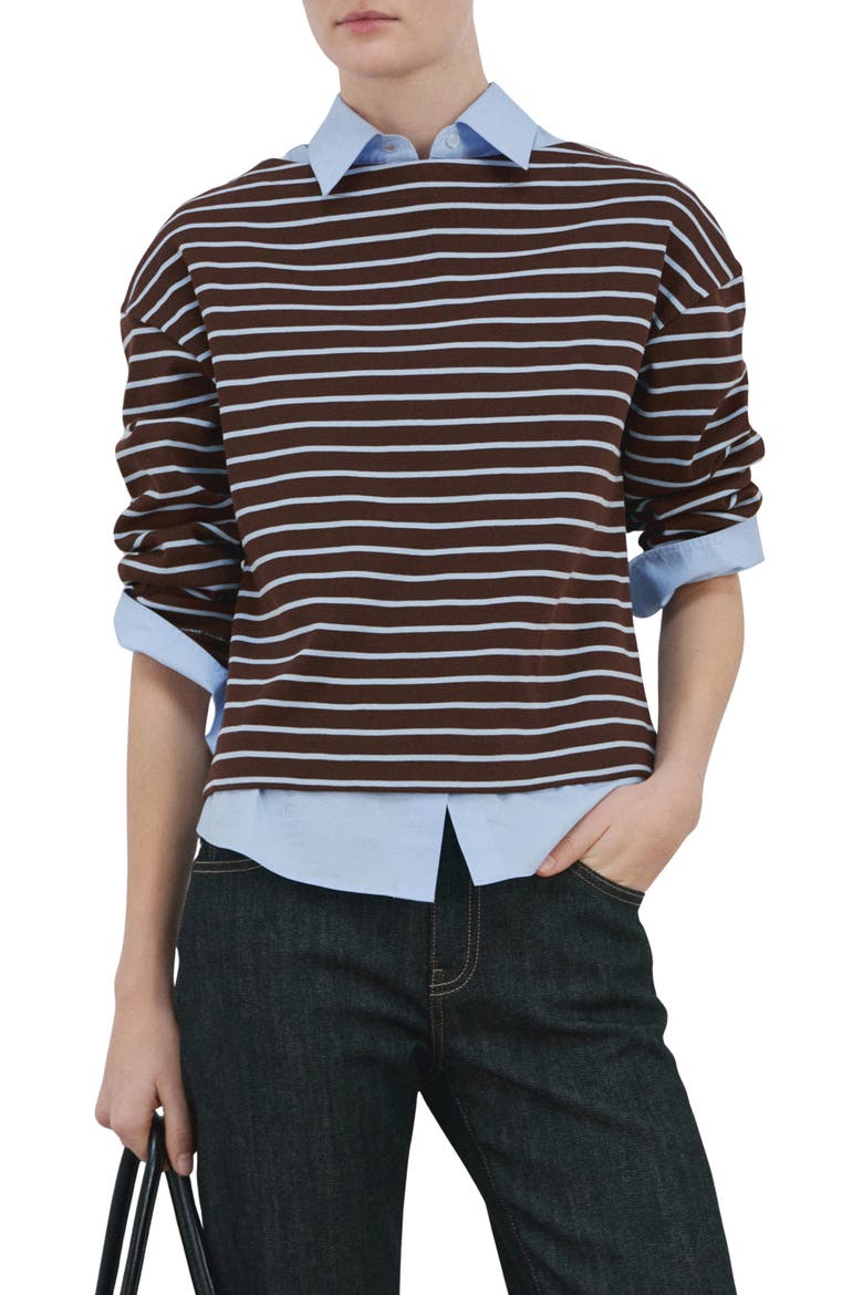 Stripe Boatneck Sweatshirt, Main, color, CHOCOLATE
