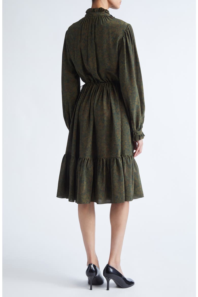 Colette Floral Tie Neck Long Sleeve Tiered Silk Dress, Alternate, color, MOAT IP PATTERN