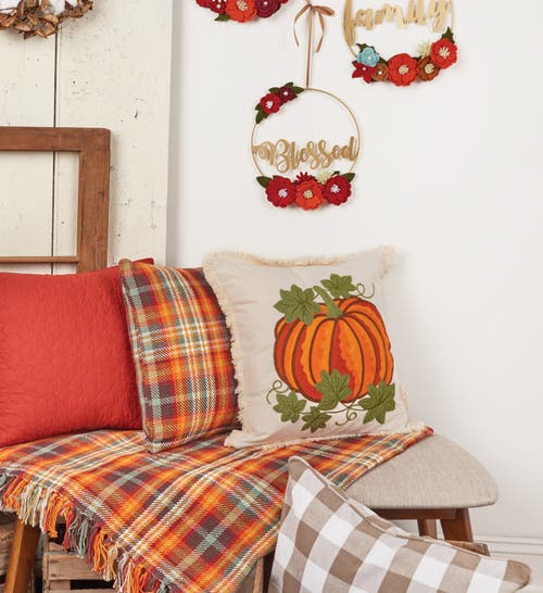 C & F Home C&f Home Crewelwork Pumpkin Halloween Throw Pillow, 18" X 18" In Neutral
