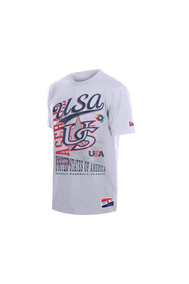 Men's New Era White USA Baseball 2026 World Baseball Classic Oversized Throwback Distressed T-Shirt, Alternate, color, White