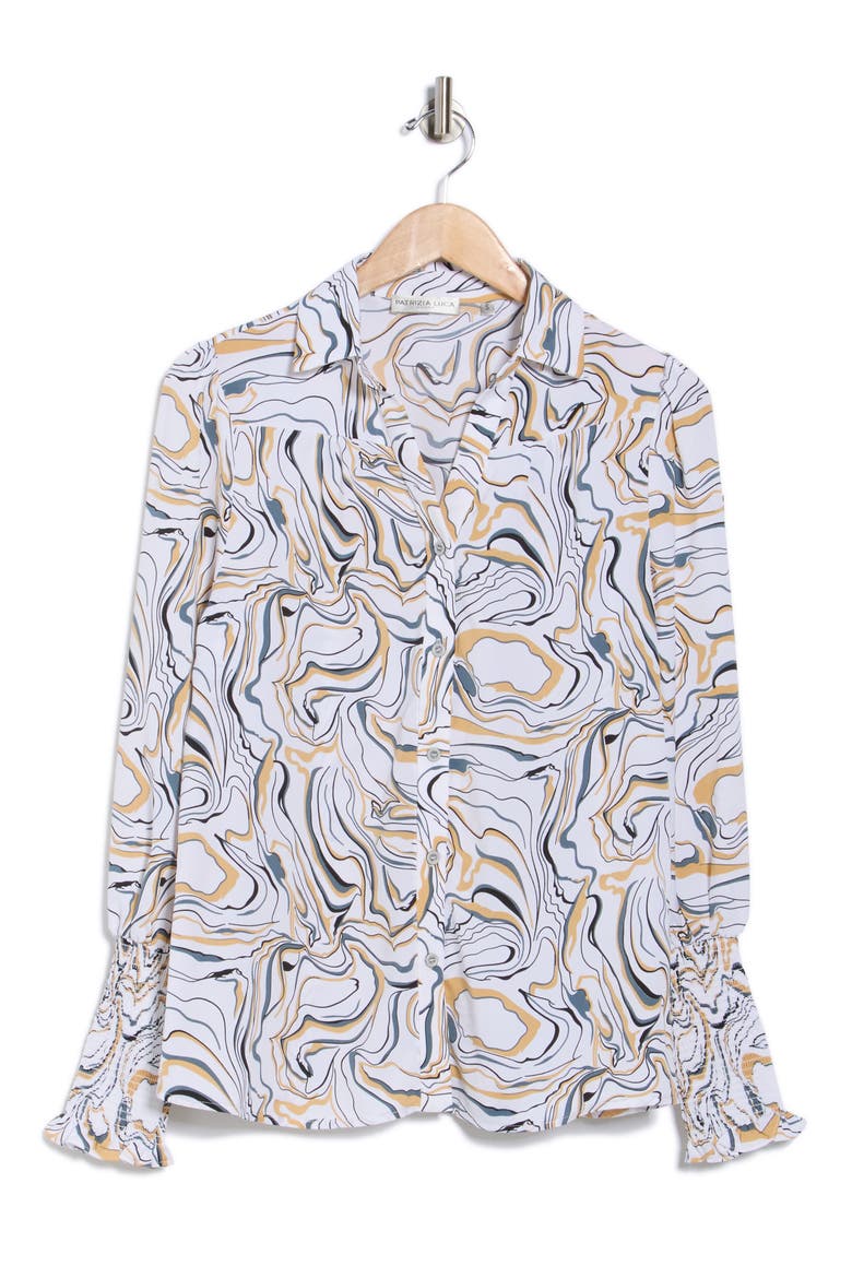 Smocked Cuff Button-Up Top, Alternate, color, OFF WHITE