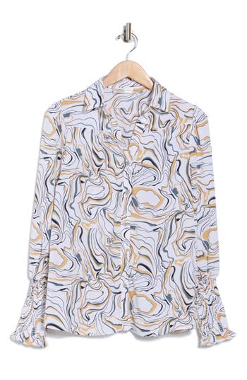Patrizia Luca Smocked Cuff Button-up Top In White