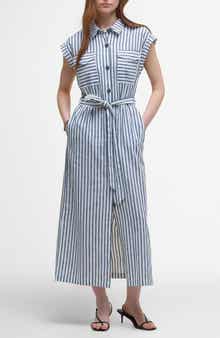 Barbour Abby Stripe Belted Cotton & Linen Shirtdress