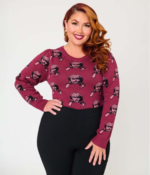Plus Size Embroidered Long Sleeve Sweater
