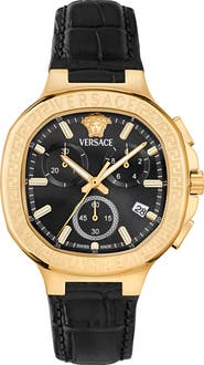 Versace V-Chrono Square Swiss Quartz Croc Embossed Leather Strap Watch, 40mm
