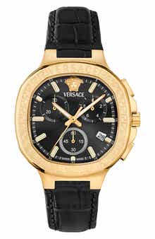 Versace V-Chrono Square Swiss Quartz Croc Embossed Leather Strap Watch, 40mm