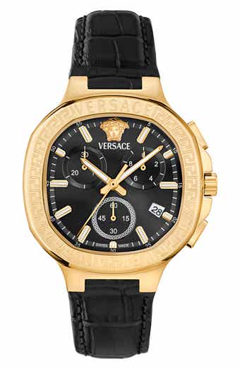 Versace V-Chrono Square Swiss Quartz Croc Embossed Leather Strap Watch, 40mm