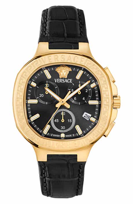 Versace V-Chrono Square Swiss Quartz Croc Embossed Leather Strap Watch, 40mm