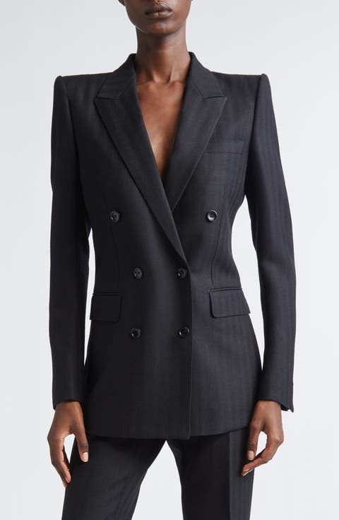 Sharp Herringbone Double Breasted Virgin Wool Jacket