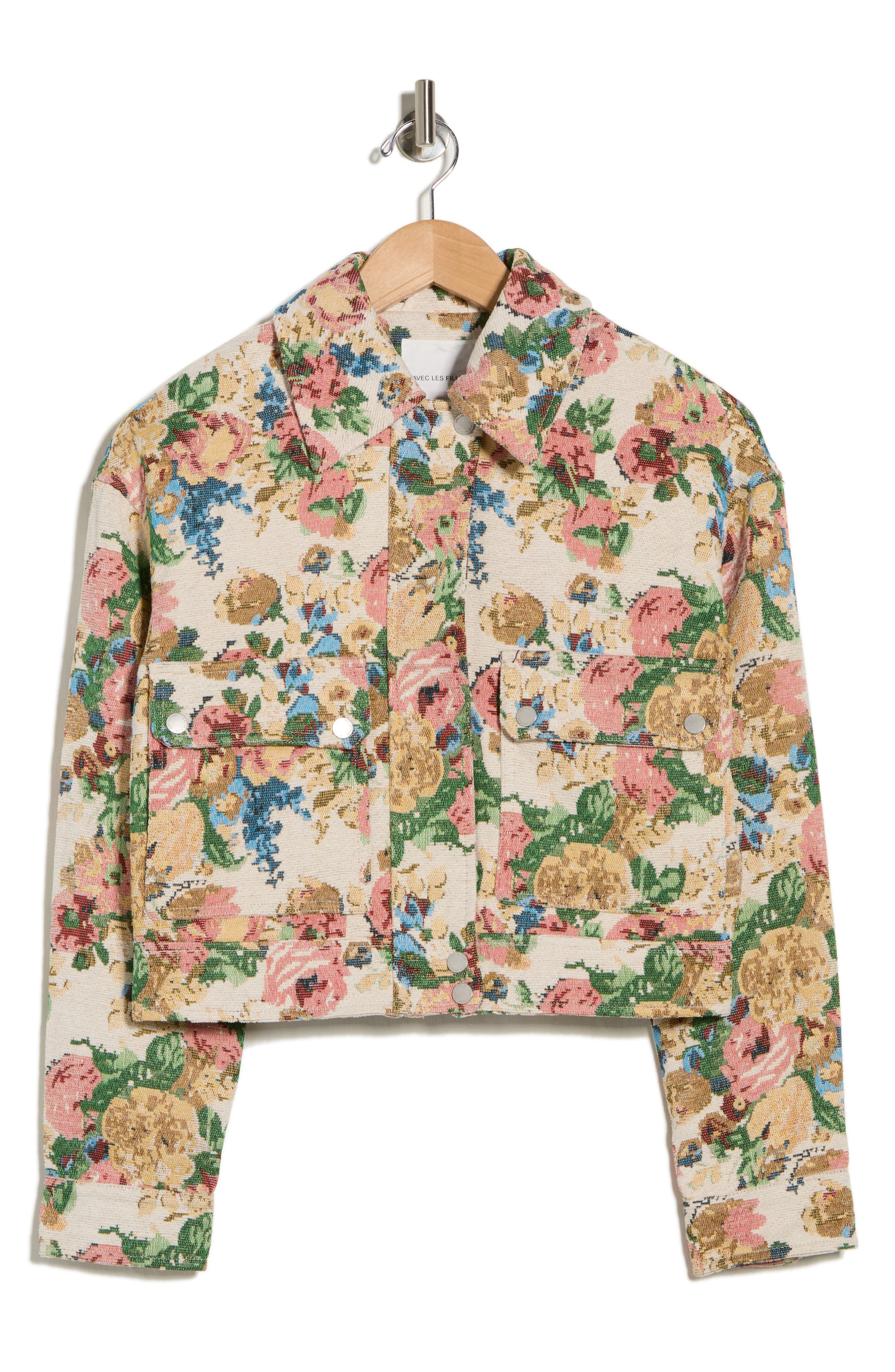 Avec Les Filles Aviator Floral Jacquard Jacket