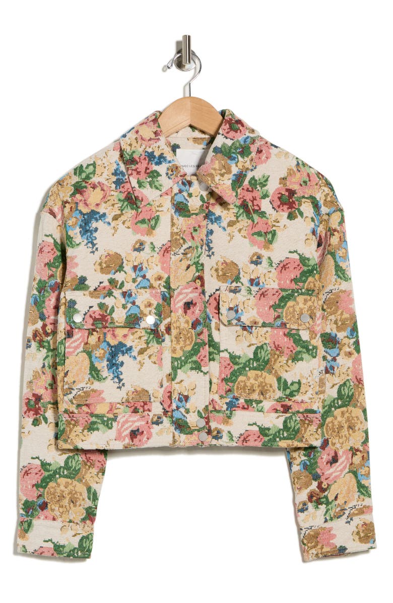 Avec Les Filles Aviator Floral Jacquard Jacket, Main, color, Cream/Pink Floral