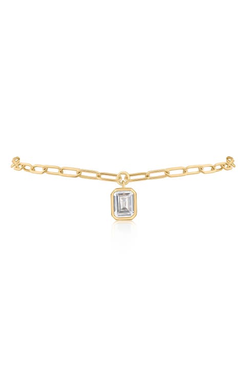 Emerald Cut Cubic Zirconia Charm Anklet