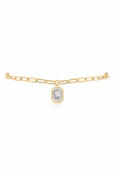 Emerald Cut Cubic Zirconia Charm Anklet