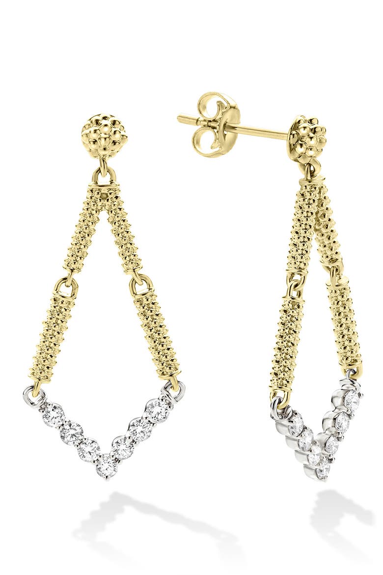 Signature Caviar Diamond V Drop Earrings, Alternate, color, GOLD DIAMOND