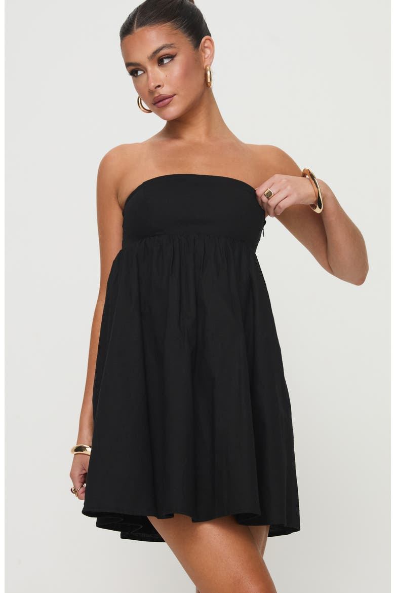Osment Strapless Babydoll Minidress, Alternate, color, BLACK