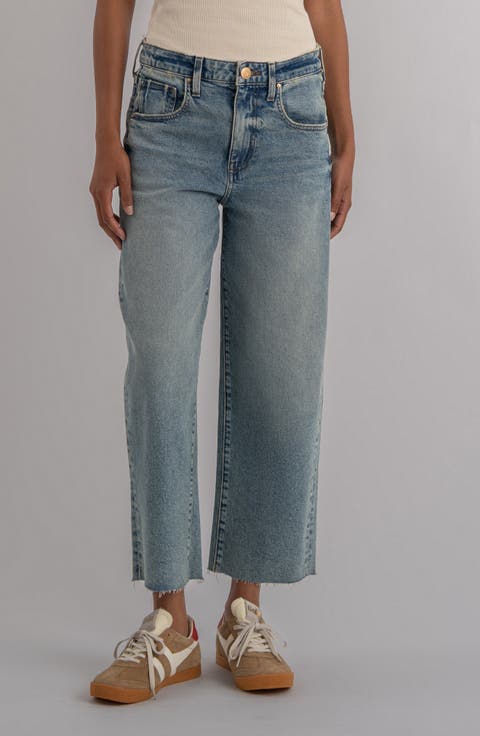 Gwen Raw Hem High Waist Crop Wide Leg Jeans (Regard)