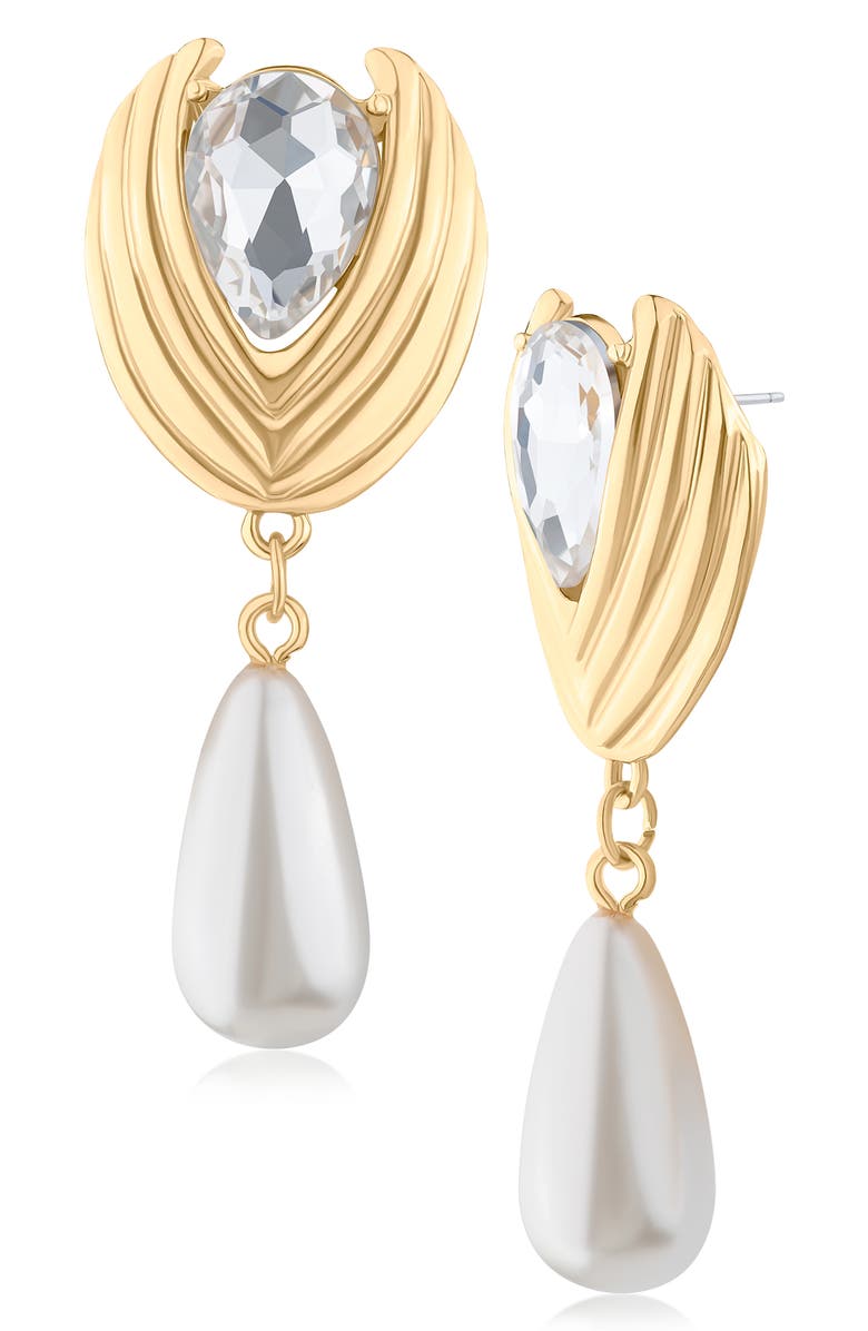 JARDIN Crystal & Faux Pearl Drop Statement Earrings, Main, color, White/ Gold