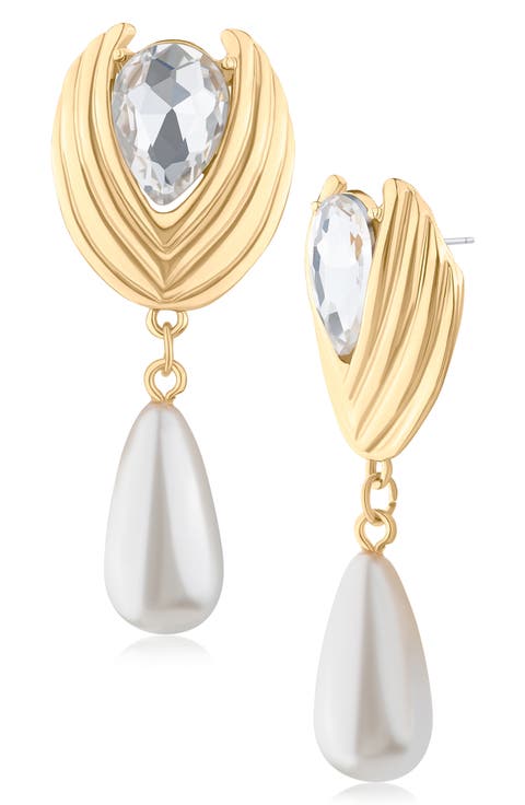 Crystal & Faux Pearl Drop Statement Earrings