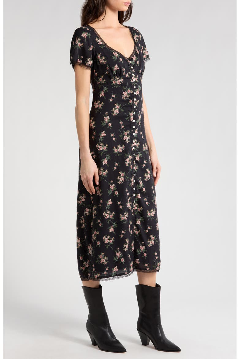 Floral Lace Trim Button-Up Dress, Alternate, color, BLACK FLORAL