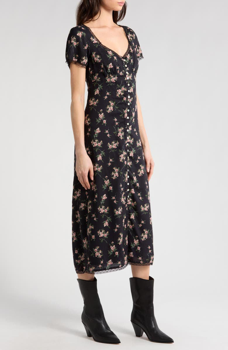 Lucky Brand Floral Lace Trim Button-Up Dress, Alternate, color, 