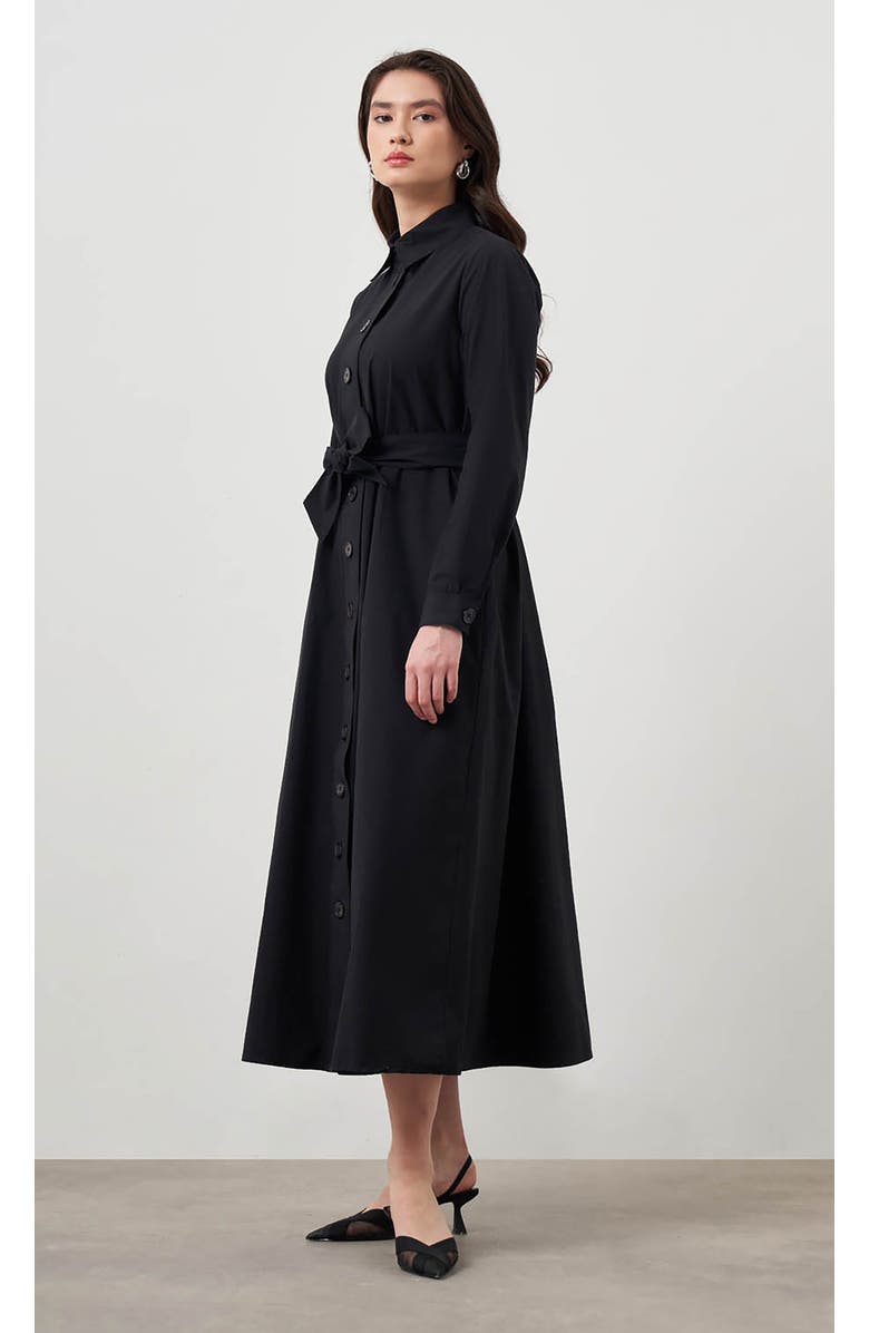 Mizalle Button Up Belted Dress, Main, color, Black