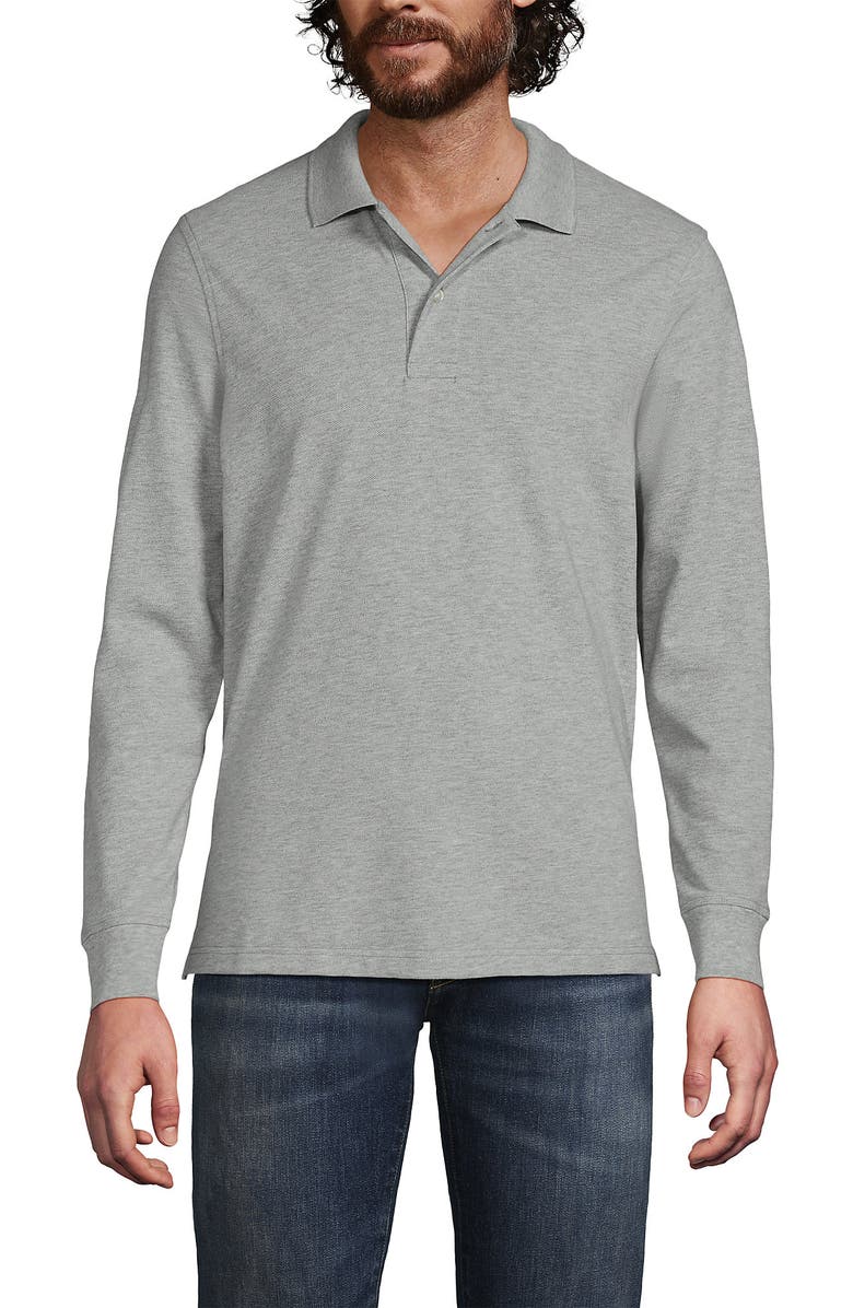 Lands' End School Uniform Young  Long Sleeve Mesh Polo Shirt, Main, color, Gray Heather