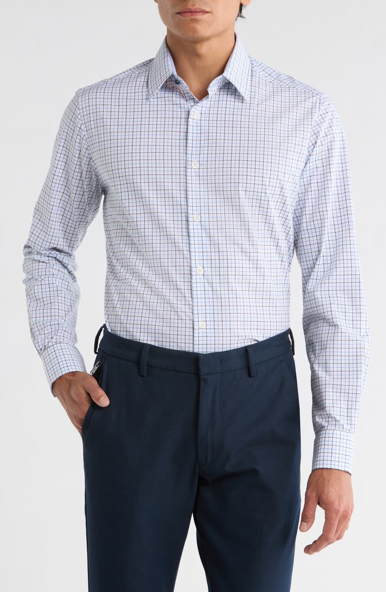 Duchamp Check Print Slim Fit Dress Shirt, Main, color, Blue