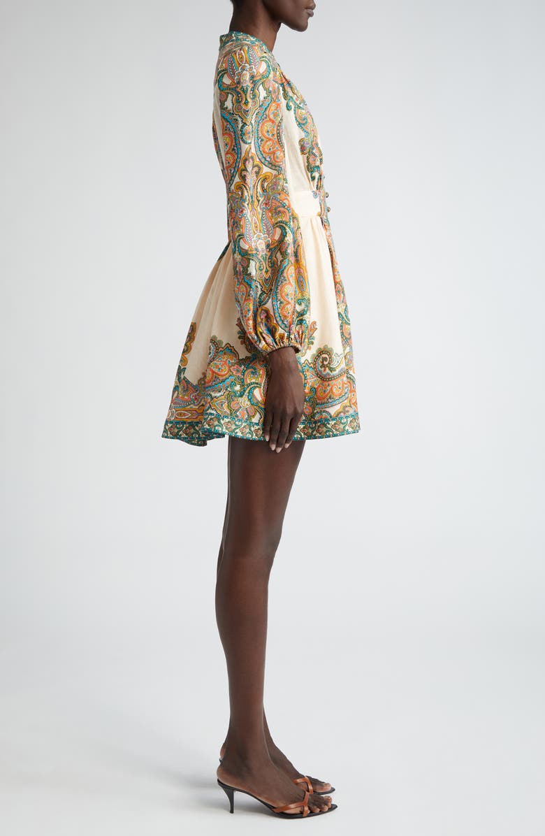 Zimmermann Ottie Paisley Long Sleeve Linen Minidress, Alternate, color, 