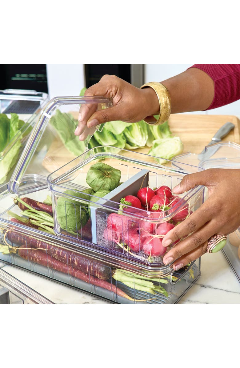 iDesign Small Fridge Bin with Removable Divider - Set of 6 - Clear/Gray, Alternate, color, 