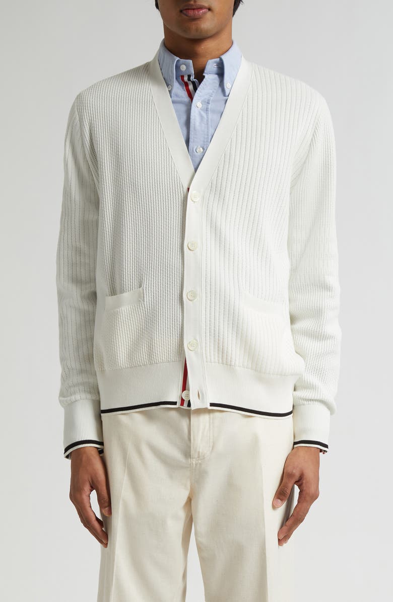 Thom Browne Mixed Stitch Cotton Cardigan, Main, color, 