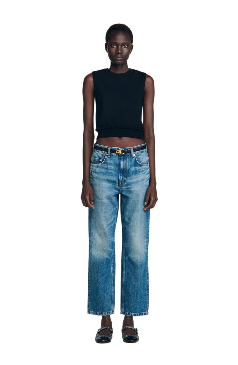 SANDRO Ruffled cropped sweater, Alternate, color, Black