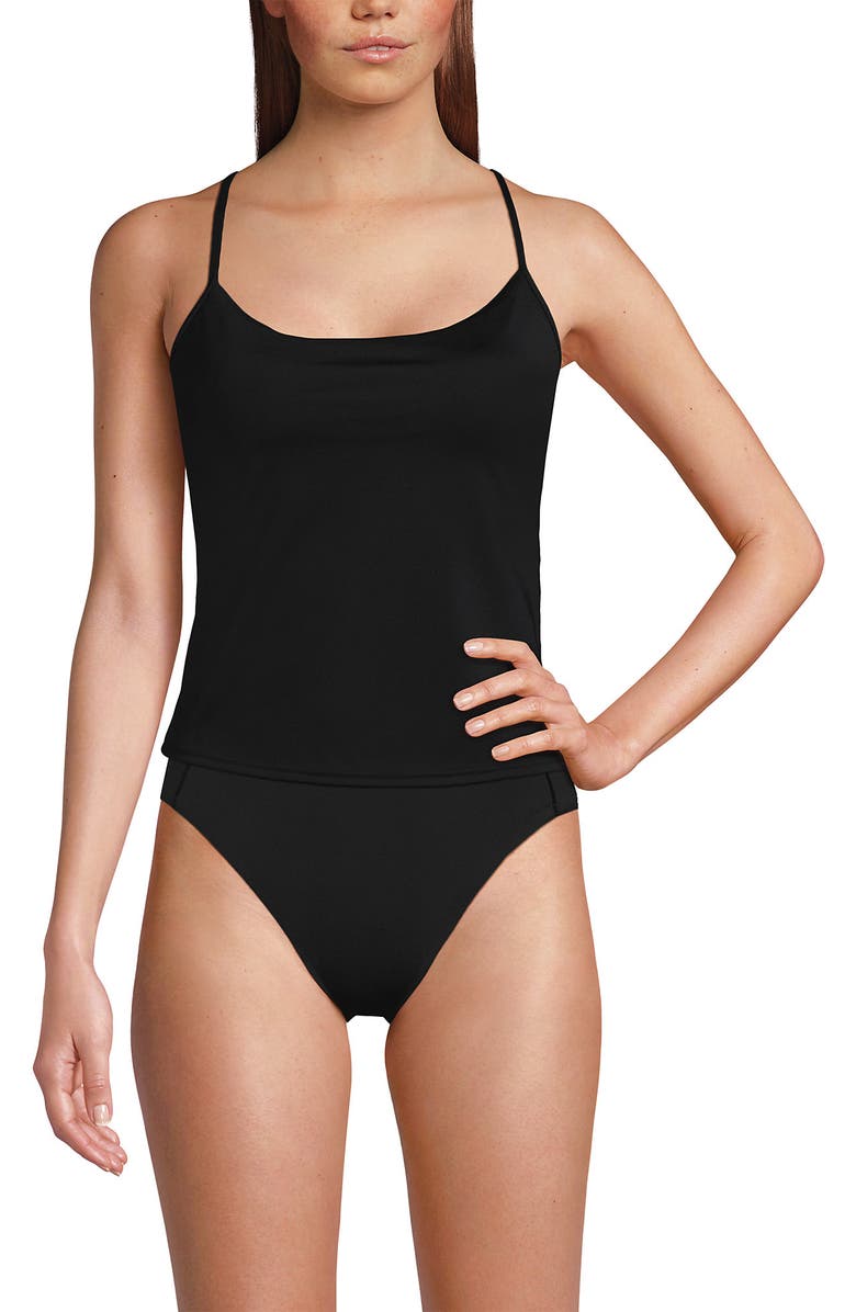 Lands' End Tugless QuickDry Adjustable Strappy Back Tankini Top, Alternate, color, Black